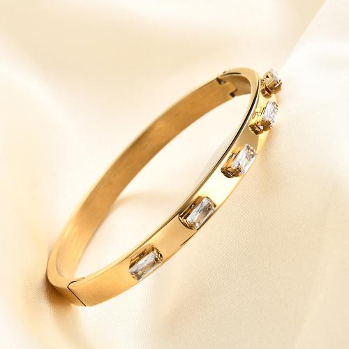 Stainless Steel Bangle, 304 Stainless Steel, Donut, gold color plated, fashion jewelry & for woman & with rhinestone 