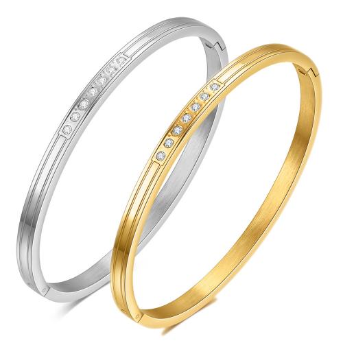 Stainless Steel Bangle, 304 Stainless Steel, Round, plated, for woman & with rhinestone 