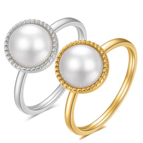 Stainless Steel Finger Ring, 304 Stainless Steel, with Plastic Pearl, plated, for woman 