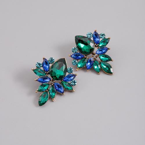 Zinc Alloy Rhinestone Stud Earring, Flower, plated, fashion jewelry & with rhinestone 