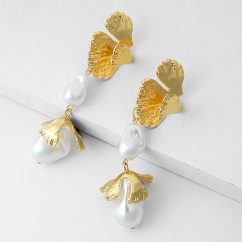 Plastic Pearl Zinc Alloy Earring, with Plastic Pearl, Flower, plated, fashion jewelry 