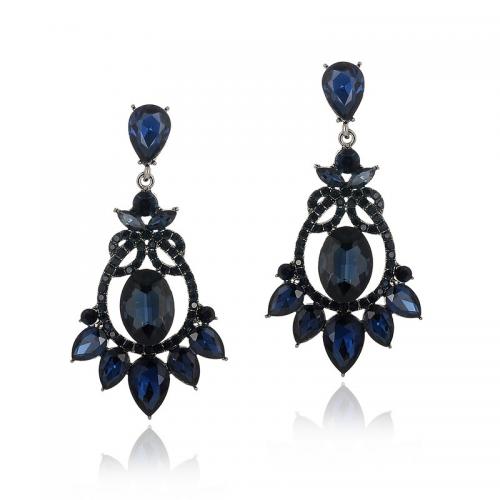 Boucle d'oreille strass, alliage de zinc, avec cristal, Placage, bijoux de mode & avec strass, bleu Vendu par paire