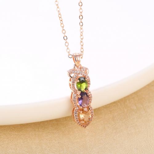 Cubic Zircon Micro Pave Brass Necklace, fashion jewelry & micro pave cubic zirconia & for woman, rose gold color Approx 45 cm 