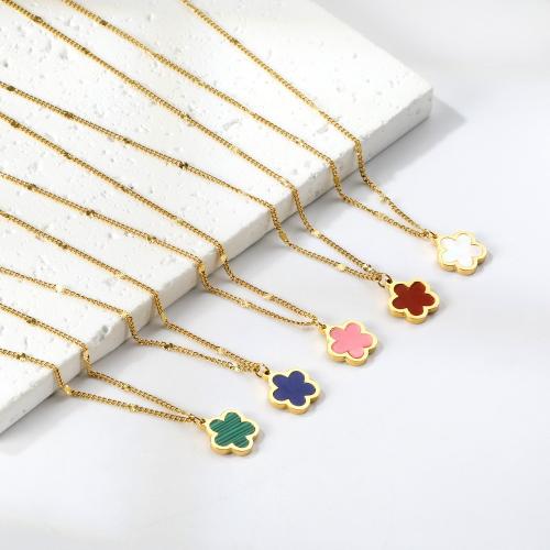 Stainless Steel Sweater Chain Necklace, 304 Stainless Steel, with Shell, with 5cm extender chain, Flower, gold color plated, fashion jewelry & for woman Approx 45 cm 