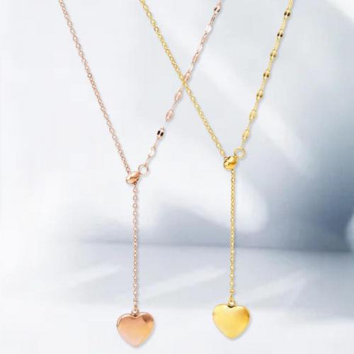 Collier de bijoux de titane, Acier titane, avec 5cm chaînes de rallonge, coeur, bijoux de mode & pour femme, Or Environ 44 cm, Vendu par PC