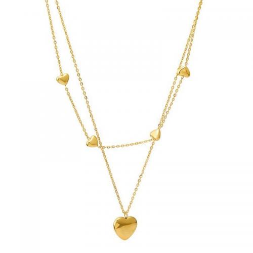 Titanium Steel Jewelry Necklace, with 5cm extender chain, Heart, Double Layer & fashion jewelry & for woman, gold Approx 38 cm 