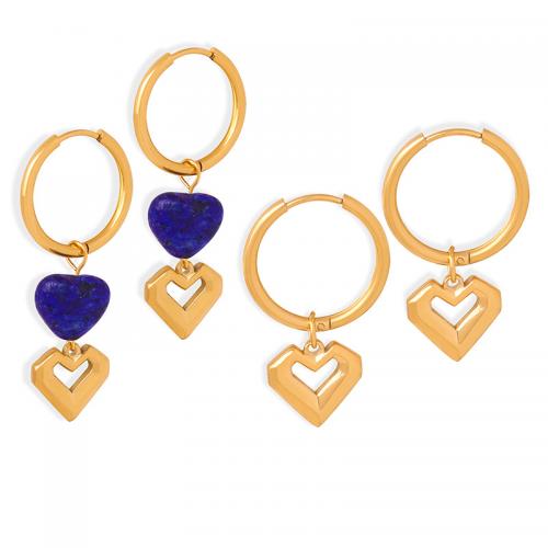 Titanium Steel Earrings, with Natural Stone, Heart, 18K gold plated, fashion jewelry & for woman 