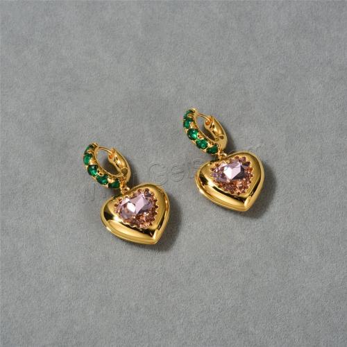 Cubic Zircon Brass Earring, Heart, plated, micro pave cubic zirconia & for woman, golden 