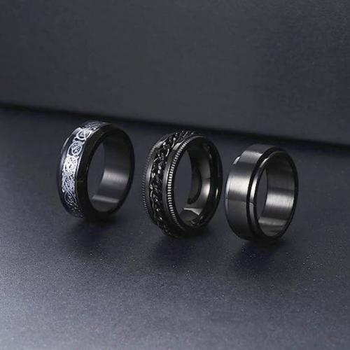 ステンレス指輪, 304ステンレススチール, 3個 & ファッションジュエリー & ユニセックス & 異なるサイズの選択, ブラック, Width 8mm,Thickness 2mm, 3パソコン/セット, 売り手 セット