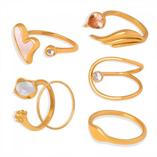チタン鋼 指輪, とともに 貝 & アクリル, メッキ, 異なるスタイルを選択 & 女性用 & ライン石のある, サイズ:7, 売り手 パソコン
