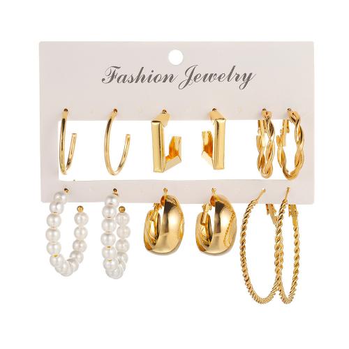 Zinc Alloy Earring Set, with Plastic Pearl, plated & for woman & with rhinestone, earring length 5-50mm 