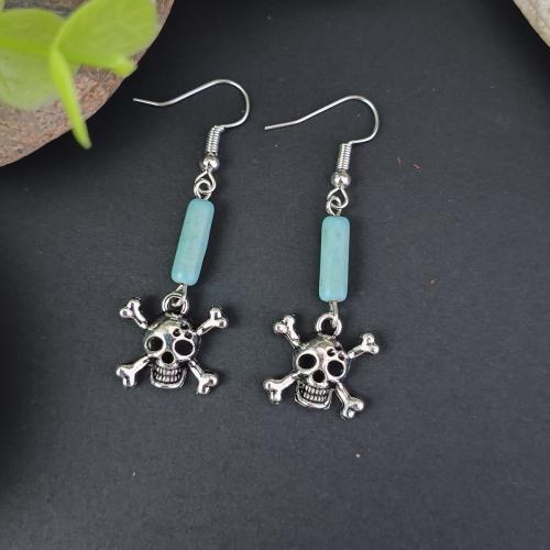 Zinc Alloy Drop Earring, Brass, with Synthetic Turquoise, Skull, antique silver color plated, vintage & fashion jewelry & for woman 