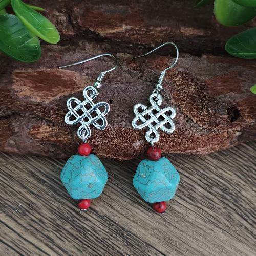 Zinc Alloy Drop Earring, with Synthetic Turquoise, antique silver color plated, vintage & fashion jewelry & for woman 