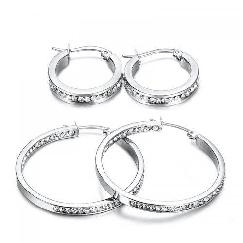 Titanium Steel Earrings, Donut, fashion jewelry & for woman & with rhinestone, original color, nickel, lead & cadmium free 