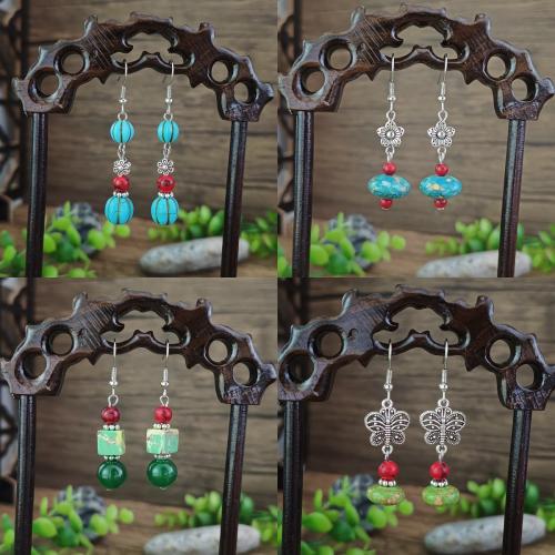 Turquoise Zinc Alloy Earring, with Jade & Natural Turquoise, antique silver color plated, vintage & fashion jewelry & dyed & for woman 