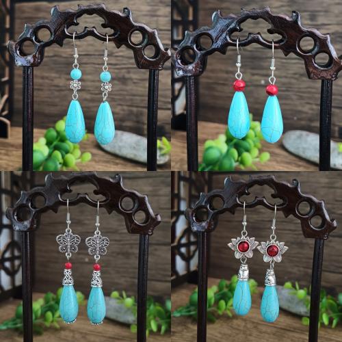 Turquoise Zinc Alloy Earring, with Natural Turquoise, antique silver color plated, vintage & fashion jewelry & for woman 
