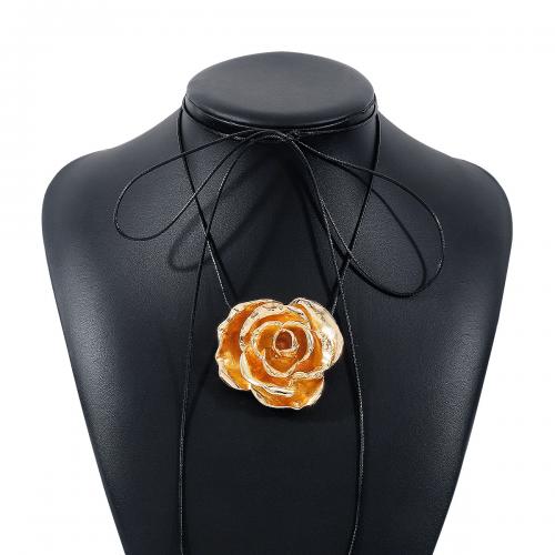 Collier de vetement, alliage de zinc, avec corde de cire, fleur, fait à la main, bijoux de mode & pour femme, plus de couleurs à choisir Environ 160 cm, Vendu par PC