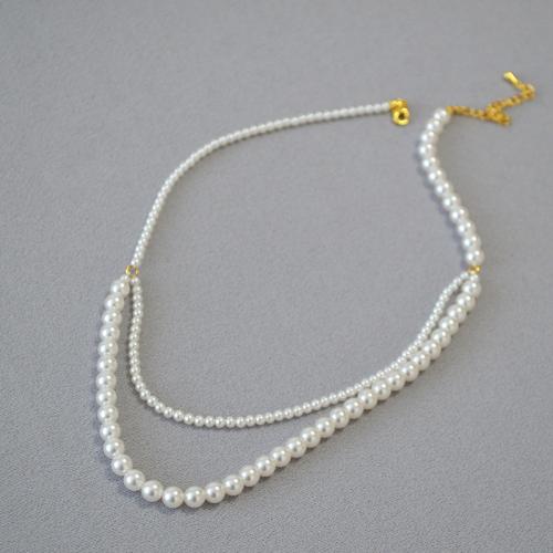 Plastik-Perlenkette, Kunststoff Perlen, mit Verlängerungskettchen von 5cm, Barock, handgemacht, Doppelschicht & Modeschmuck & für Frau, keine, Länge:ca. 39 cm, verkauft von PC