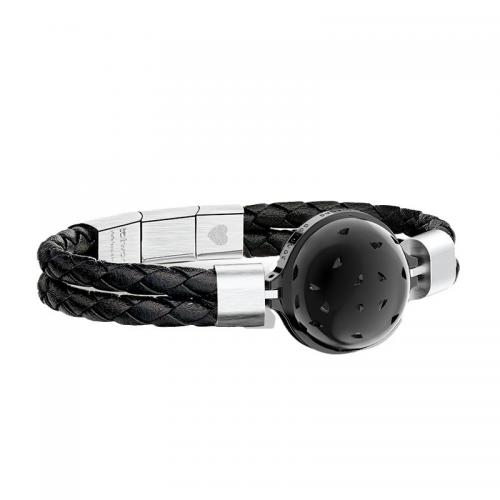 PU Leather Cord Bracelets, Titanium Steel, with leather cord, Carved, with body sensor & fashion jewelry & Unisex Approx 17-18 cm 