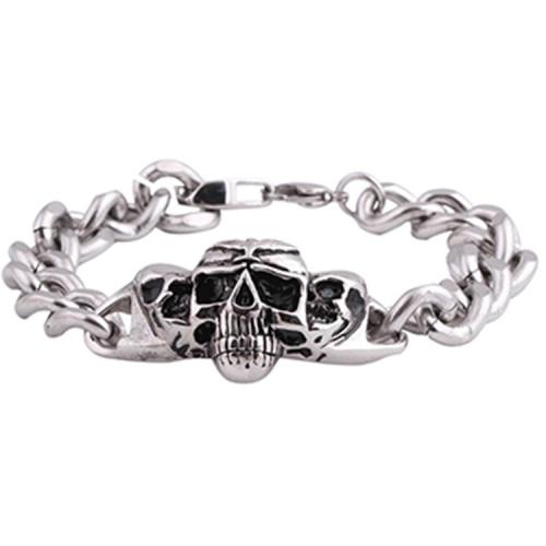 Stainless Steel Chain Bracelets, Titanium Steel, Skull, silver color plated, for man & enamel cm 