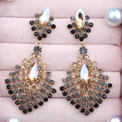 Zinc Alloy Rhinestone Drop Earring, gold color plated, fashion jewelry & for woman & with rhinestone, mixed colors 