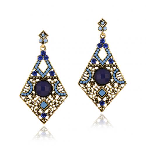 Zinc Alloy Rhinestone Drop Earring, with Acrylic, Rhombus, gold color plated, for woman & with rhinestone 