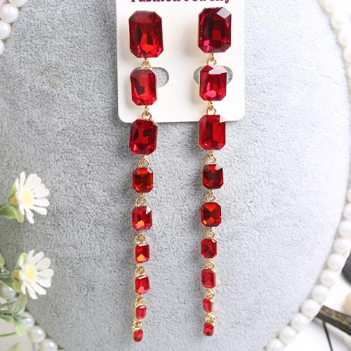 Zinc Alloy Rhinestone Drop Earring, Square, plated, for woman & with rhinestone 