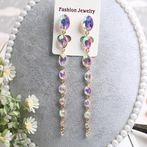 Zinc Alloy Rhinestone Drop Earring, Teardrop, gold color plated, for woman & with rhinestone 