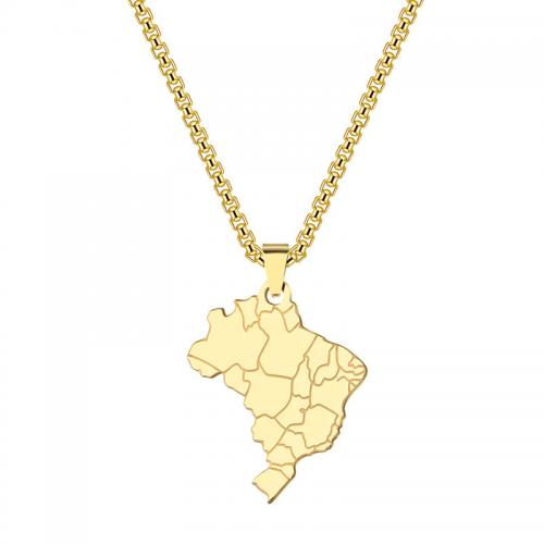 Stainless Steel Jewelry Necklace, 304 Stainless Steel, Map, plated, Unisex cm 