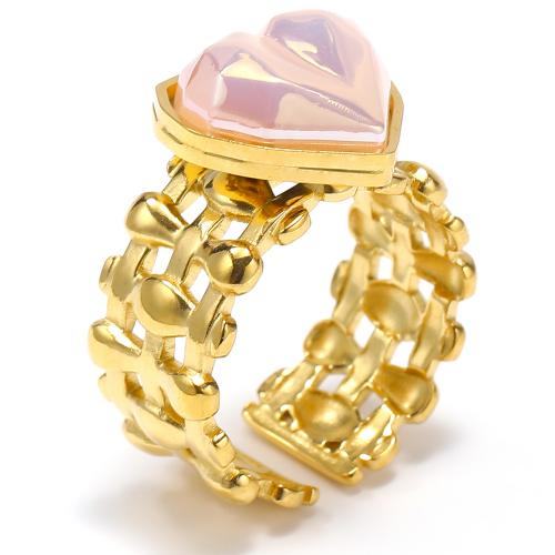 Титан Сталь палец кольцо, титан, с Пластиковая жемчужина, Сердце, плакирован золотом, ювелирные изделия моды & Женский & отверстие, продается PC