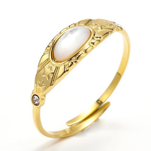 Titanium Steel Finger Ring, with Gemstone, gold color plated, fashion jewelry & for woman & with rhinestone 