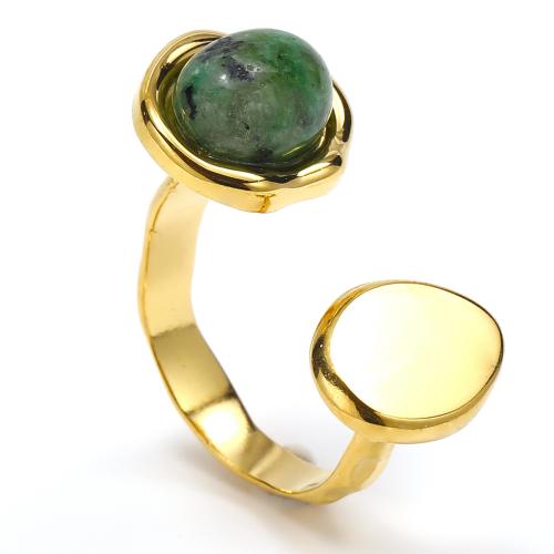 Titanium Steel Finger Ring, with Malachite, gold color plated, fashion jewelry & for woman 