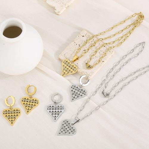 Rhinestone stainless steel Jewelry Set, 304 Stainless Steel, Heart, plated & for woman & with rhinestone & hollow [