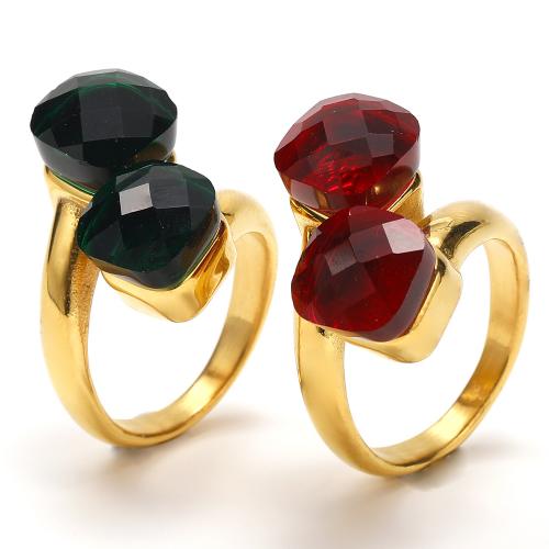 Титан Сталь палец кольцо, титан, плакирован золотом, ювелирные изделия моды & Женский & со стразами, Много цветов для выбора, продается PC