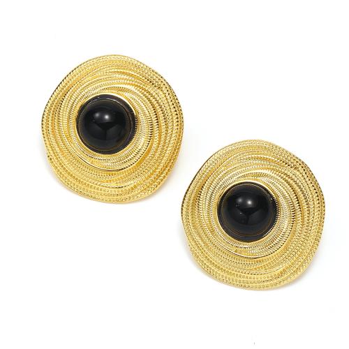 Titanium Steel Earrings, with Gemstone, Round, 18K gold plated, fashion jewelry & for woman 