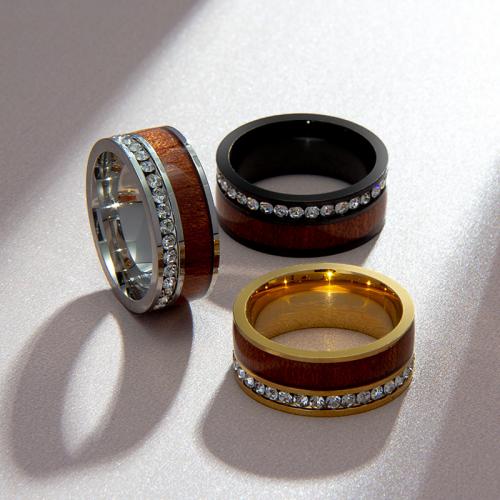 Нержавеющая сталь Rhinestone палец кольцо, Нержавеющая сталь 304, ювелирные изделия моды & Мужская & разный размер для выбора & со стразами, Много цветов для выбора, Width 8mm,Thickness 2mm, продается PC