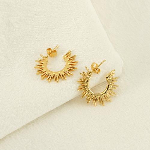 Stainless Steel Stud Earring, 304 Stainless Steel, 18K gold plated, fashion jewelry & for woman, golden, 24mm 