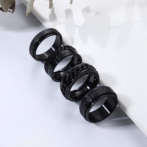 Stainless Steel Finger Ring, 304 Stainless Steel, 4 pieces & fashion jewelry & Unisex black, Width 8mm,Thickness 2mm 