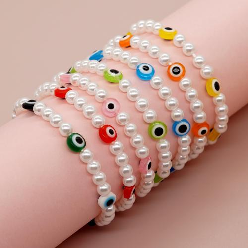 Evil Eye Jewelry Bracelet, Plastic Pearl, with Acrylic, Flat Round, fashion jewelry & for woman Inner Approx 60mm 