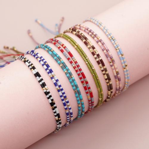 Glass Seed Beads Bracelets, Seedbead, with Knot Cord, Double Layer & Adjustable & fashion jewelry & for woman Approx 28 cm 