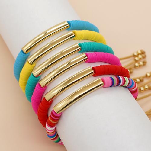 Polymer Clay Bracelets, with Knot Cord & Brass, gold color plated, Adjustable & fashion jewelry & for woman Approx 28 cm 