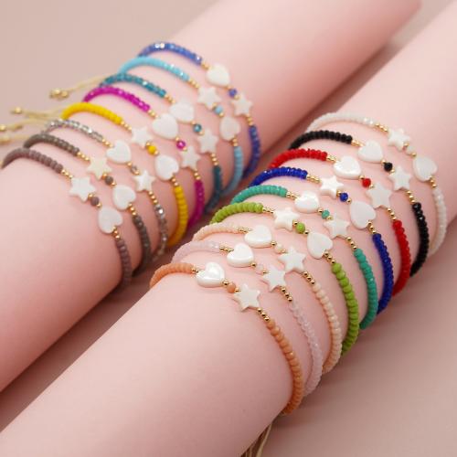 Bracelets de cristal, avec Cordon de noeud & coquille & laiton, Placage de couleur d'or, Réglable & bijoux de mode & pour femme, plus de couleurs à choisir Environ 28 cm, Vendu par PC
