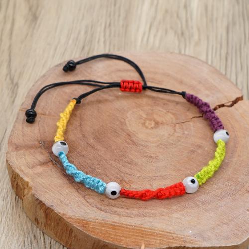 Evil Eye Jewelry Bracelet, Lampwork, with Knot Cord & Cotton Thread, Adjustable & fashion jewelry & for woman, mixed colors Approx 28 cm 