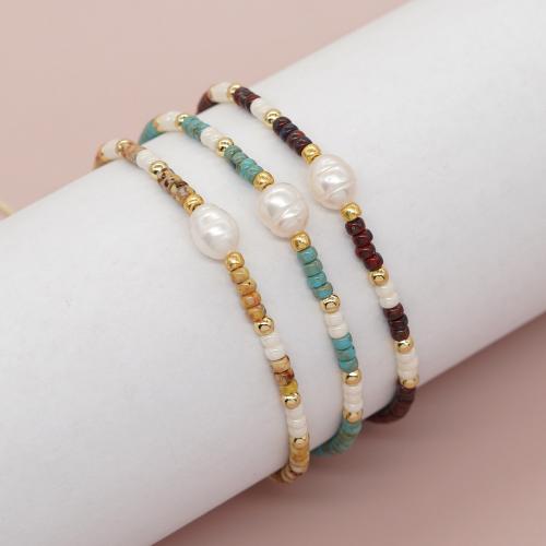 Cultured Freshwater Pearl Bracelets, Seedbead, with Knot Cord & Freshwater Pearl, Adjustable & fashion jewelry & for woman Approx 28 cm 