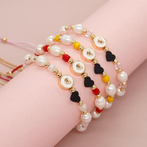 Crystal Pearl Bracelets, with Knot Cord & Hematite & Freshwater Pearl & Brass & Zinc Alloy, gold color plated, Adjustable & fashion jewelry & for woman & enamel Approx 28 cm 