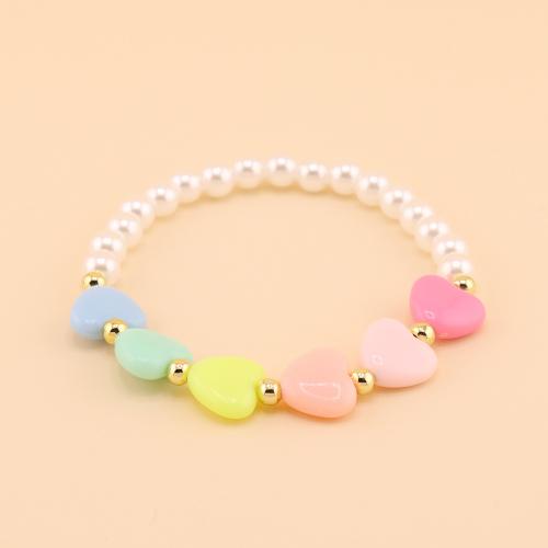 Acrylic Bracelets, with Plastic Pearl & Brass, Heart, gold color plated, fashion jewelry & for woman, mixed colors, Inner Approx 60mm 