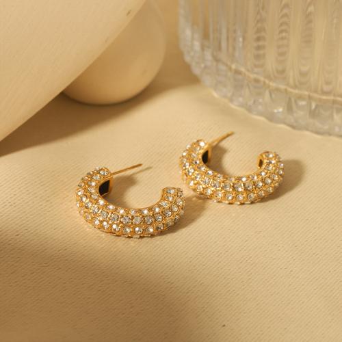 Stainless Steel Rhinestone Stud Earring, 304 Stainless Steel, Vacuum Ion Plating, fashion jewelry & for woman & with rhinestone, gold 