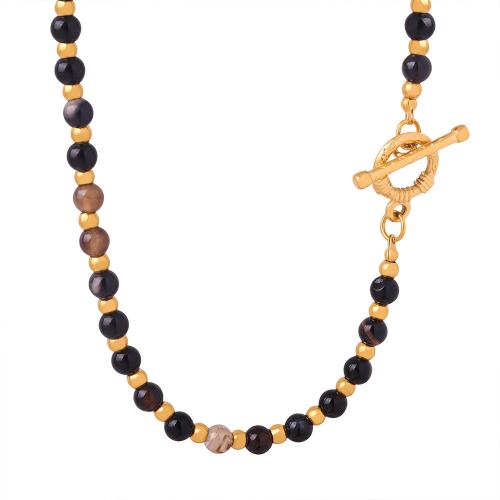 Titanium Steel Jewelry Necklace, with Agate, fashion jewelry & for woman, golden Approx 40 cm 