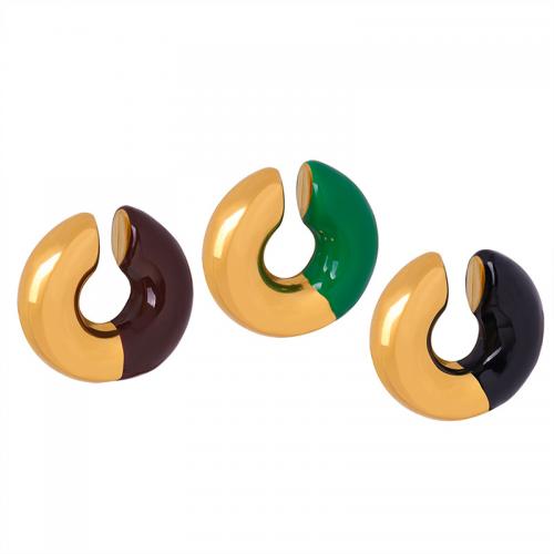 Titan Stahl Ohrringe, Titanstahl, Modeschmuck & für Frau & Emaille, goldfarben, 30x30mm, verkauft von Paar