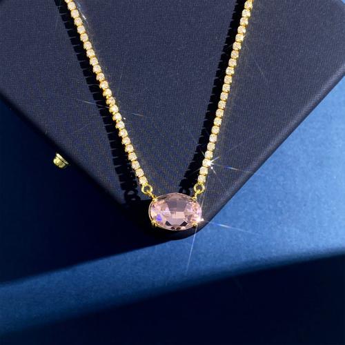 Латунное Ожерелье Горного Хрусталя, Латунь, плакирован золотом, ювелирные изделия моды & Женский & со стразами, Золотой, длина:Приблизительно 45 см, продается PC